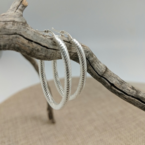 Sterling Silver Oval Hoop Earrings - Picture 5 of 8